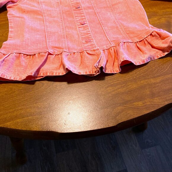 DG2 Diane Gilman Pink Stretch Denim Ruffle Jean Jacket Size M - Picture 3 of 8